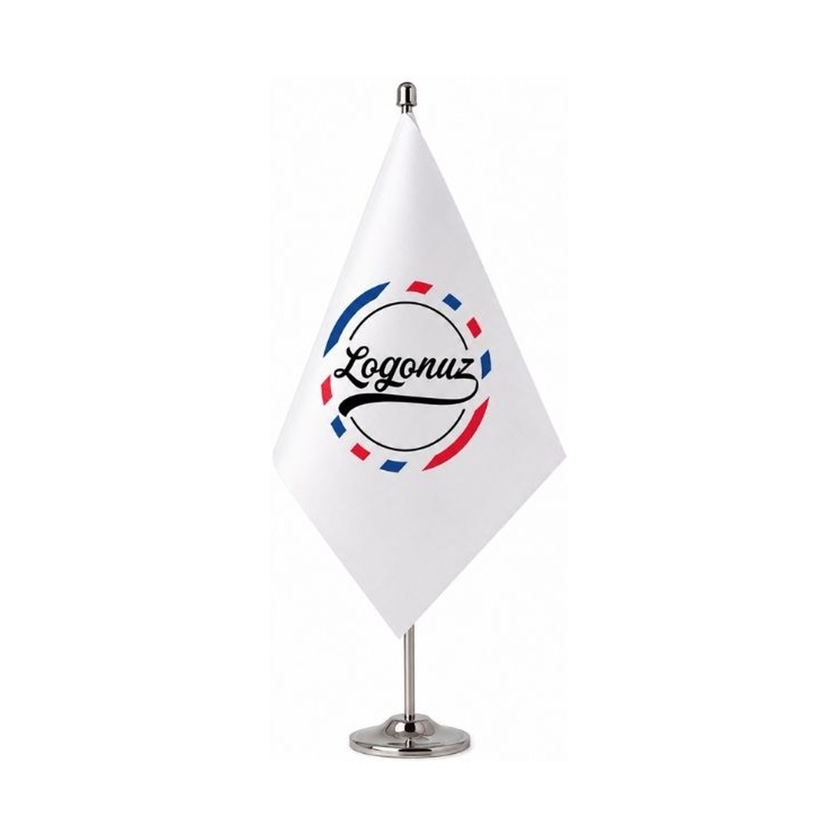 Logo Baskılı Krom Masaüstü Bayraklık
