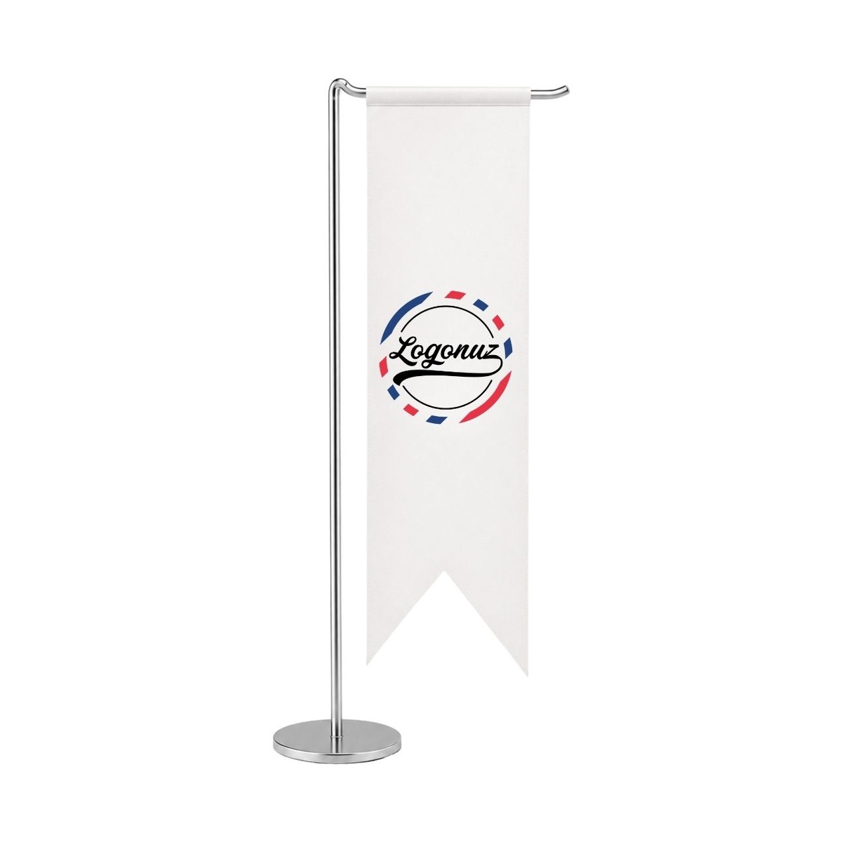 Logo Baskılı L Askılı Krom Masa Bayrağı