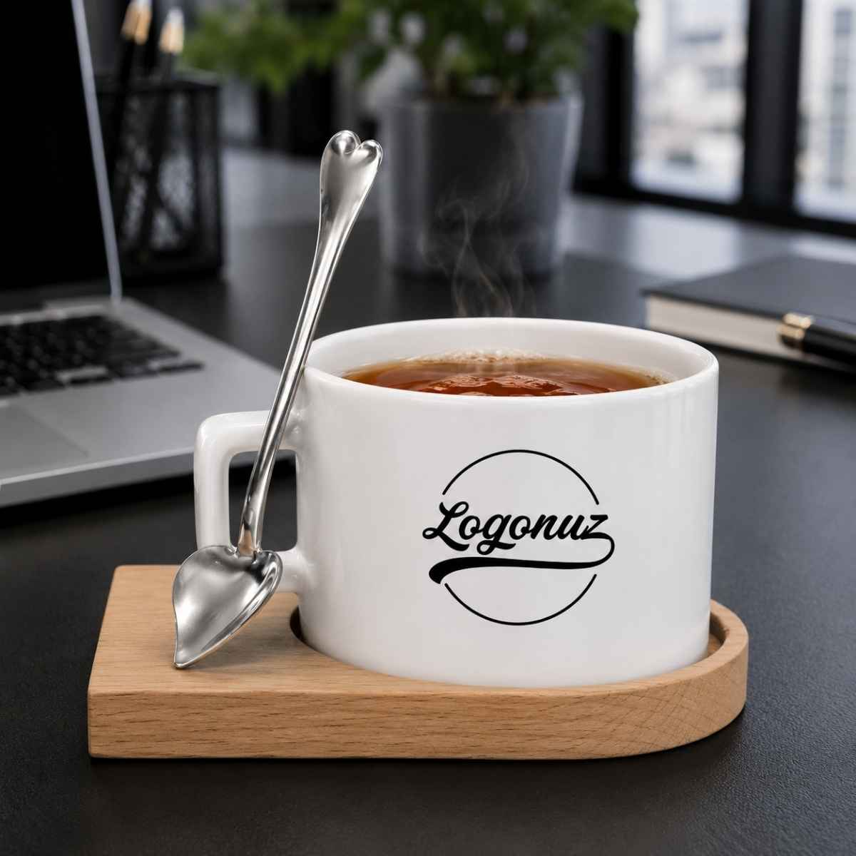 Ahşap Sunumluklu Çay / Nescafe Fincanı Beyaz 2