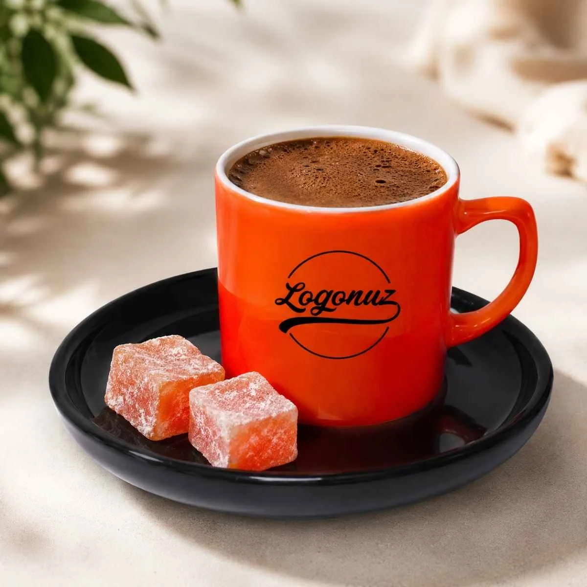 Logolu Türk Kahvesi Fincanı Neon Turuncu 2