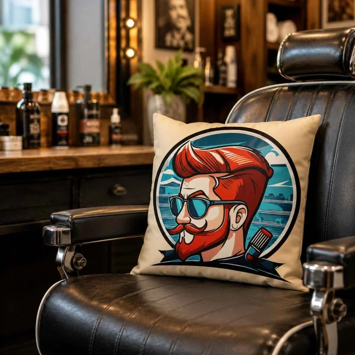 Retro Pompadour Berber Kırlent Kılıfı 2