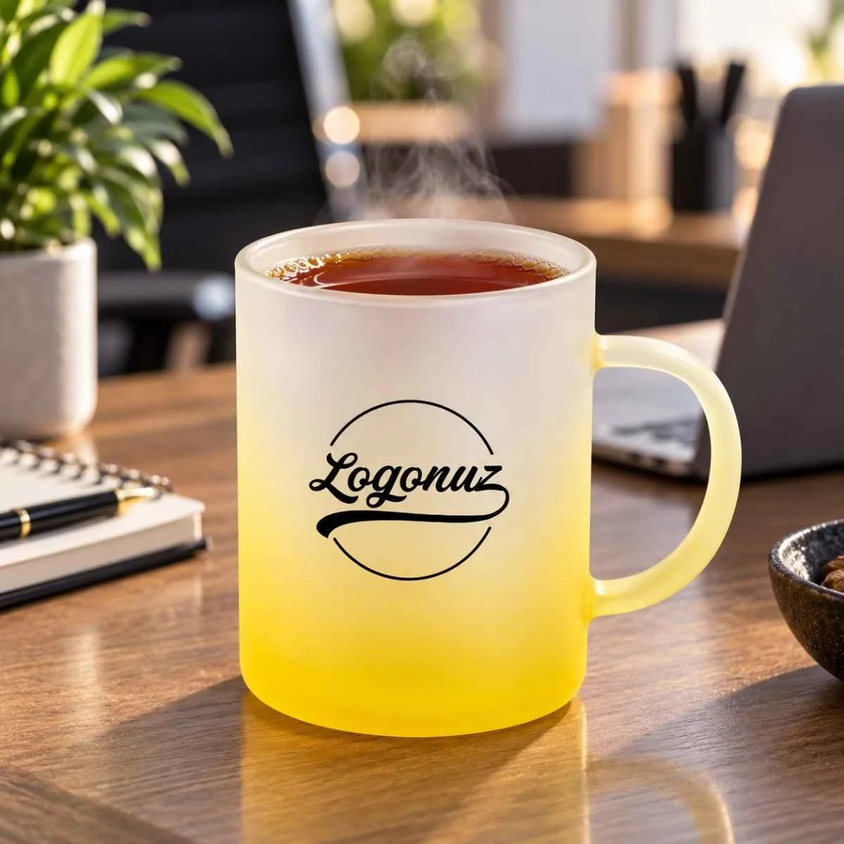Logo Baskılı Çay Fincanı  Sarı 2