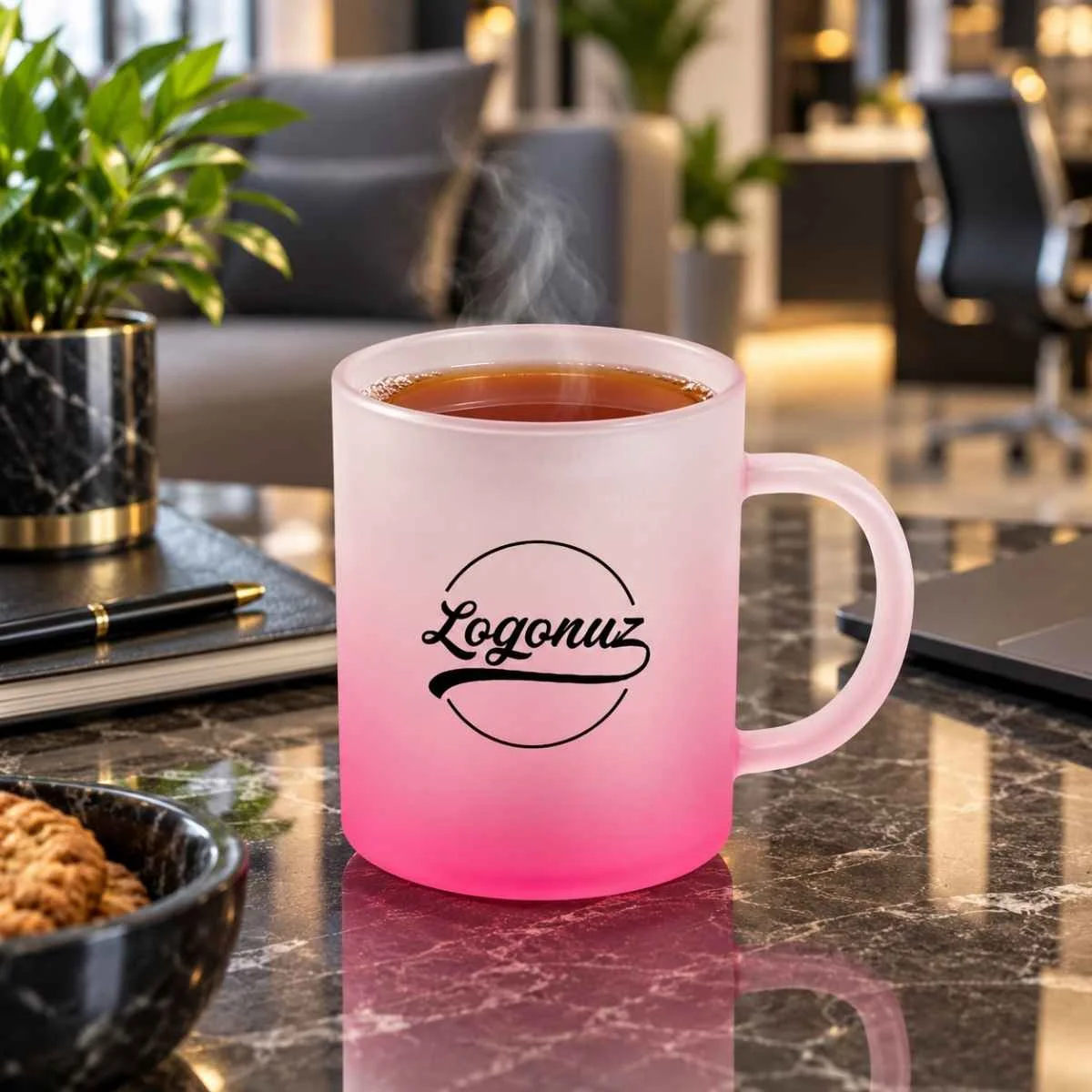 Logo Baskılı Çay Fincanı Pembe 3