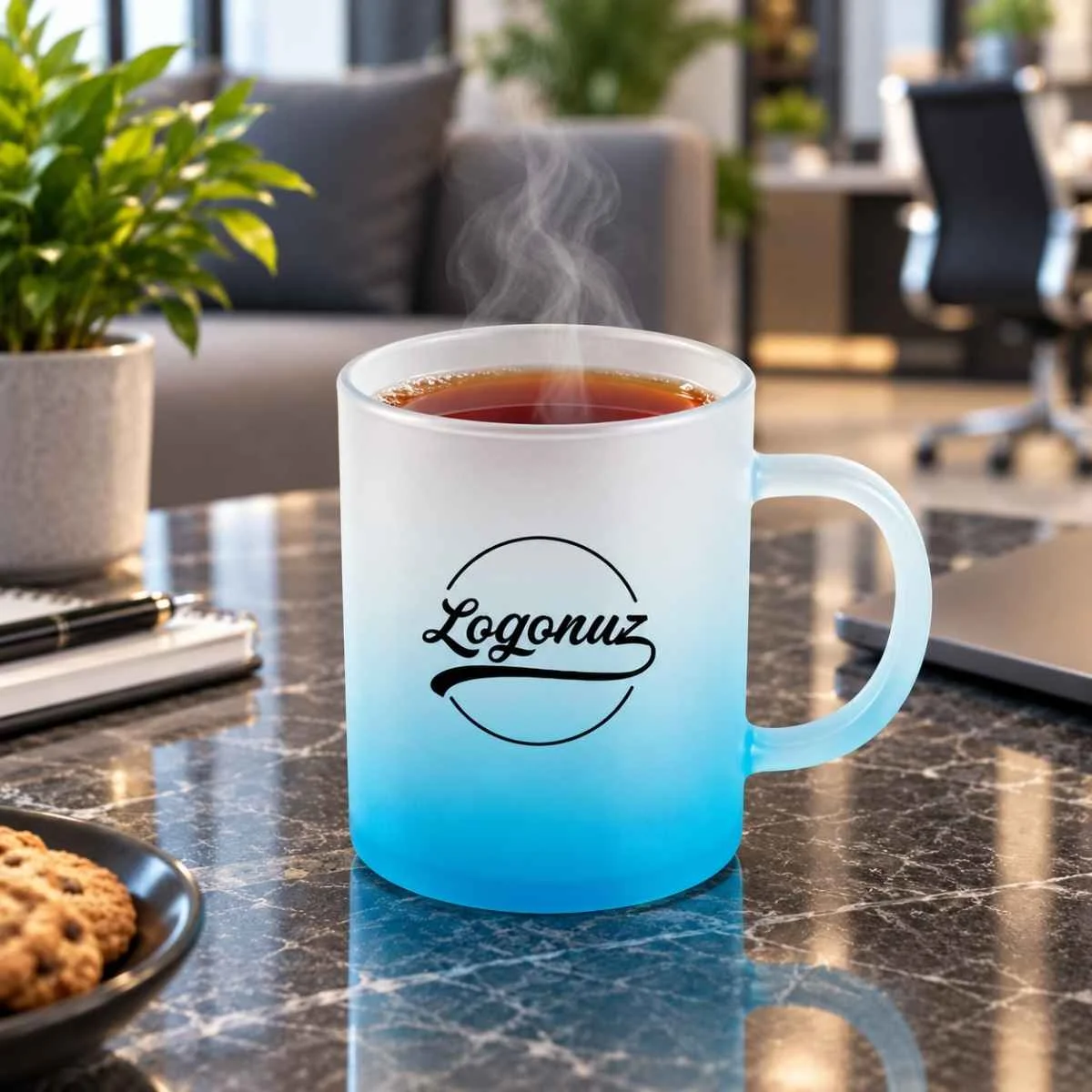 Logo Baskılı Çay Fincanı Mavi 3
