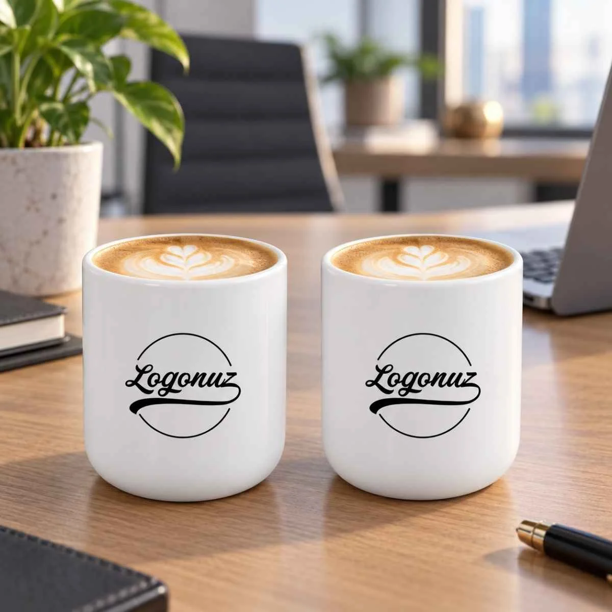 Logo Baskılı Kulpsuz Fincan 2'li Set 3
