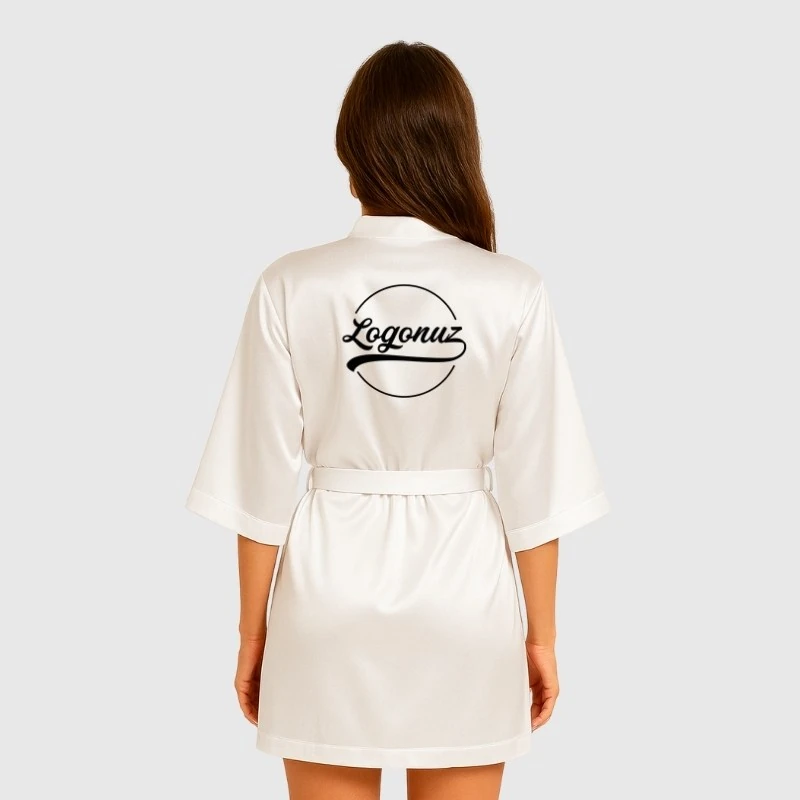 Baskılı Kimono Sabahlık Saten Beyaz 3