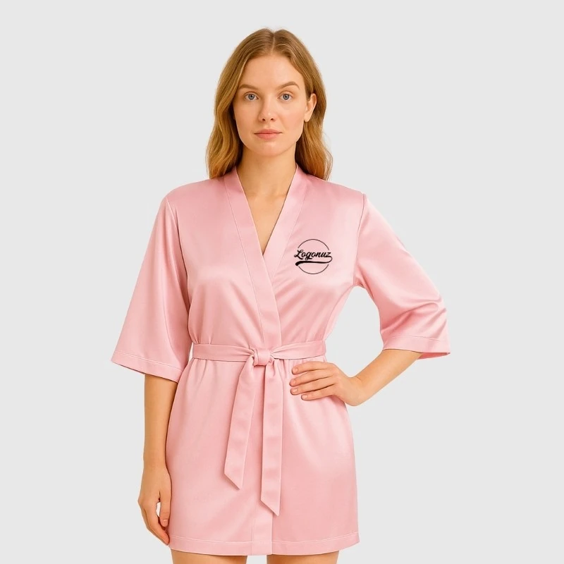 Baskılı Saten Kimono Pembe 2