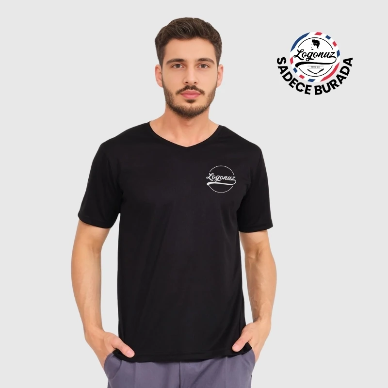 Boya Tutmayan T shirt V Yaka Siyah 2