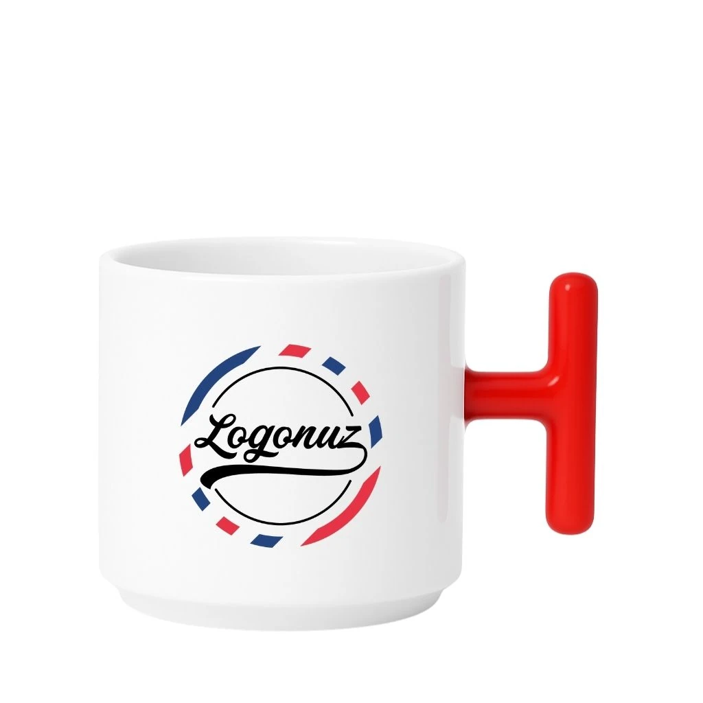 Logo Baskılı Kahve Fincanı T Kulp Kırmızı Detaylı 2