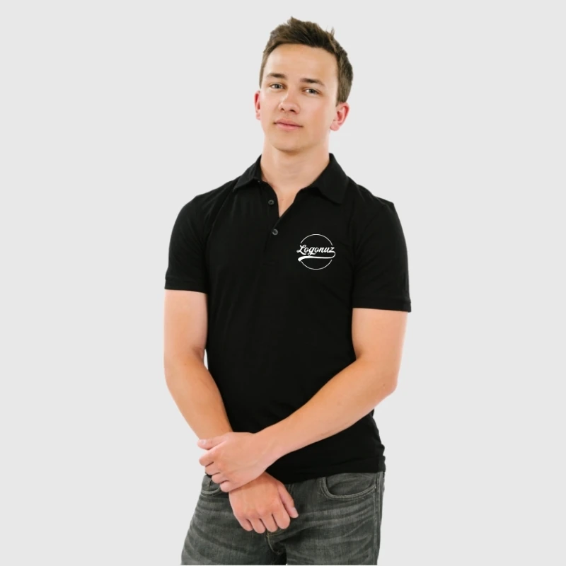 Logo Baskılı Tshirt Siyah Polo Yaka 2