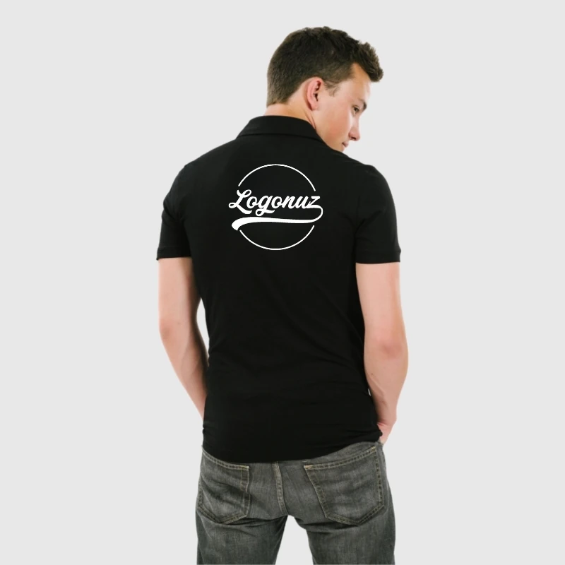 Logo Baskılı Tshirt Siyah Polo Yaka 3