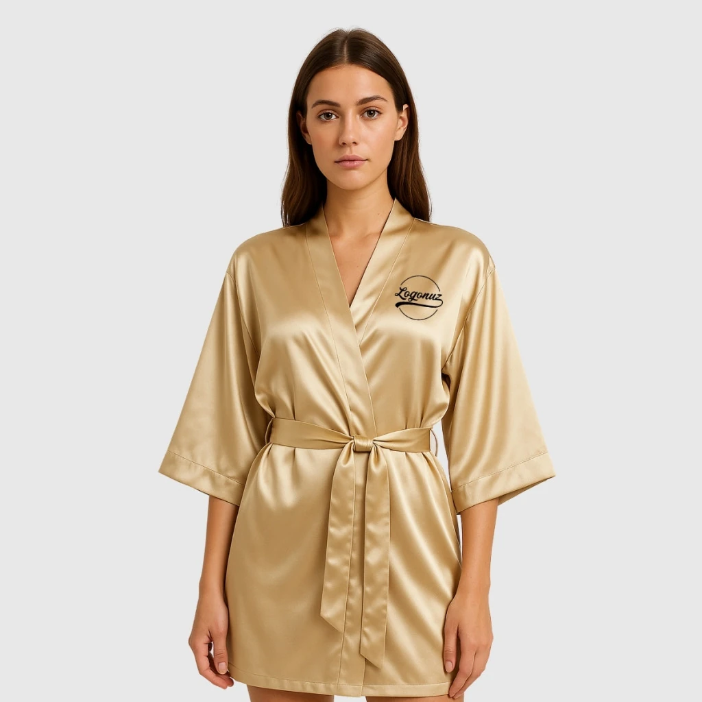 Logo Baskılı Kimono Saten Gold 2