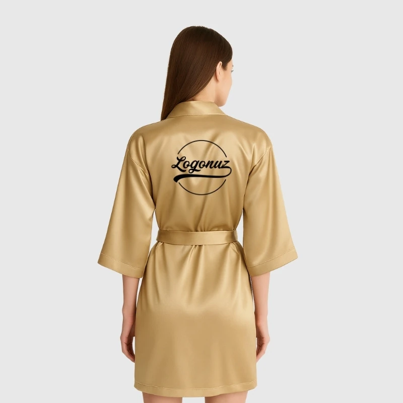 Logo Baskılı Kimono Saten Gold 3