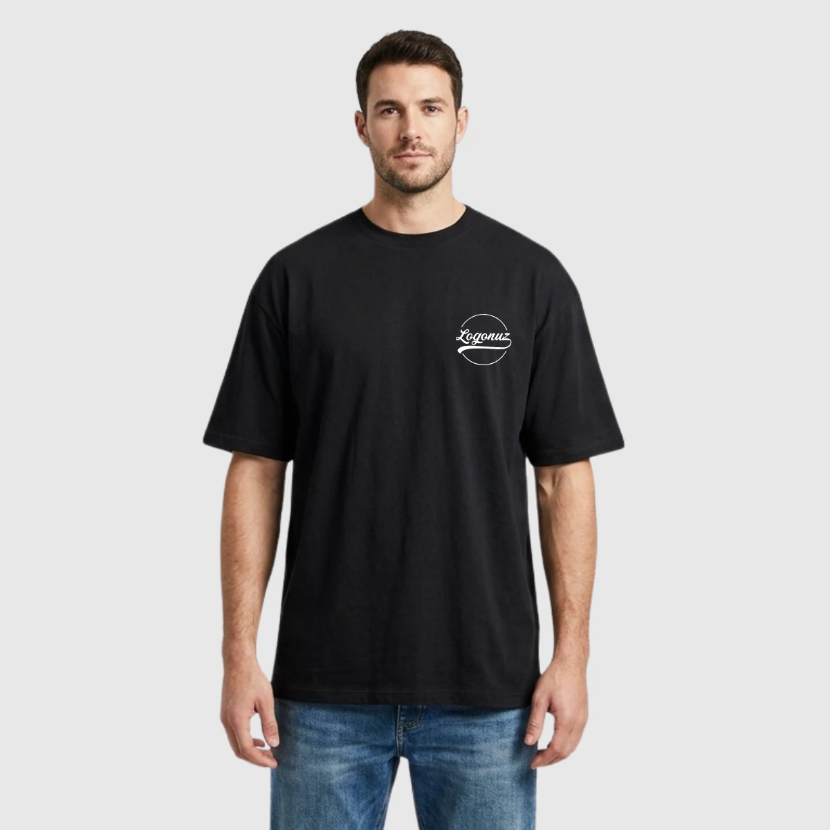 Logo Baskılı Over Size T Shirt Siyah 2