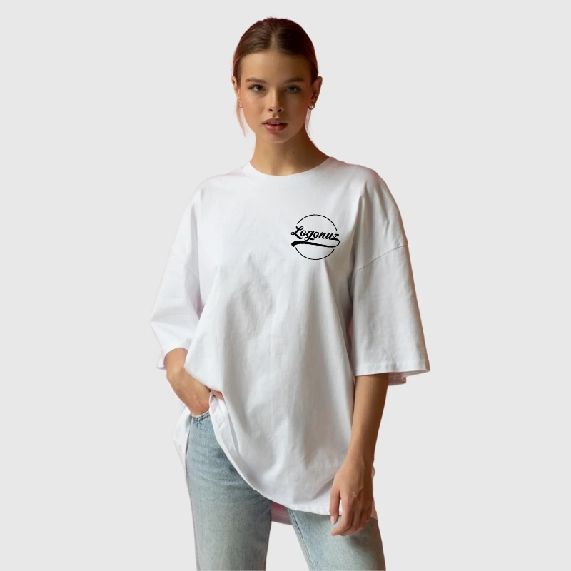 Logo Baskılı Over Size T shirt Beyaz 2