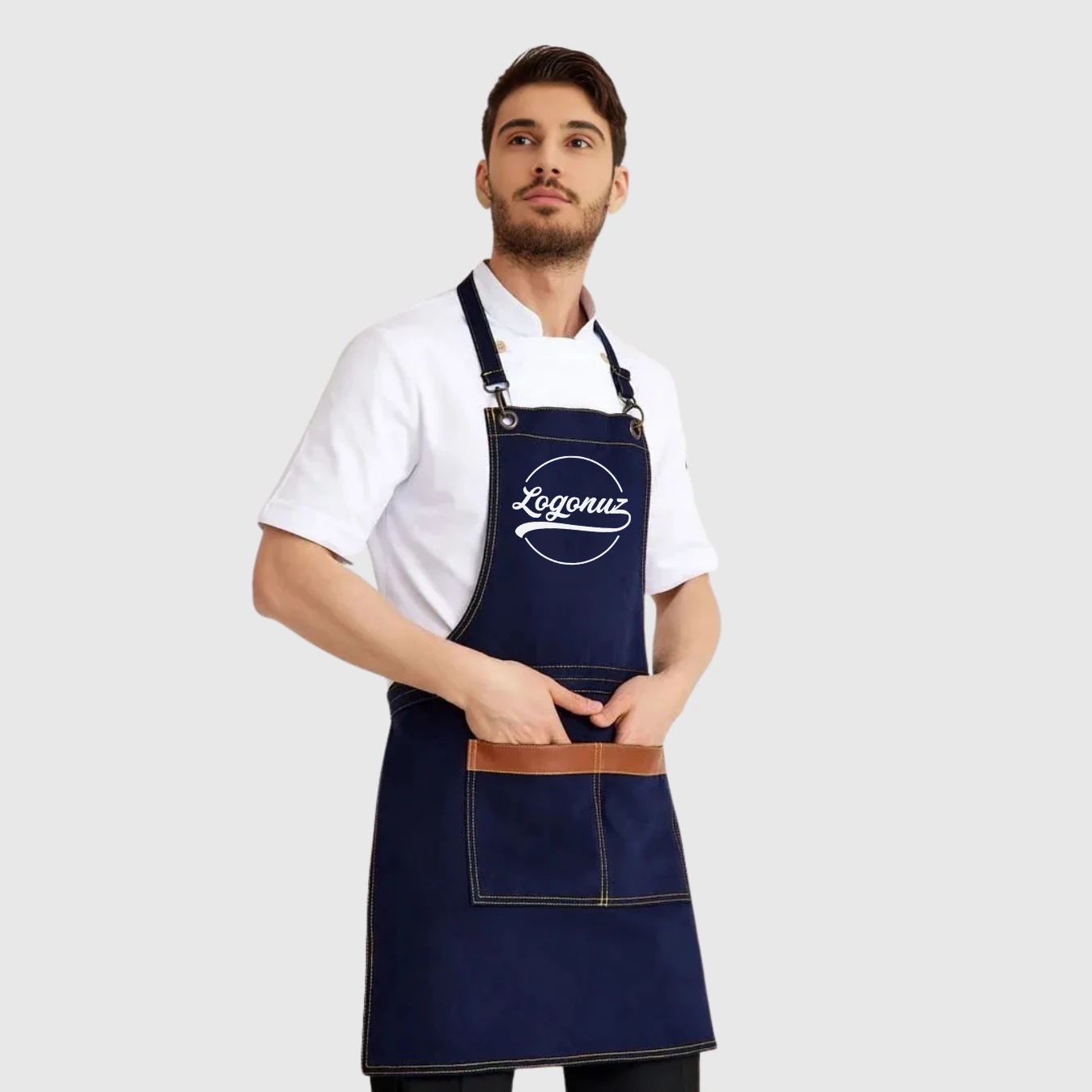 Logo Baskılı Önlük Denim Kumaş Lacivert 2