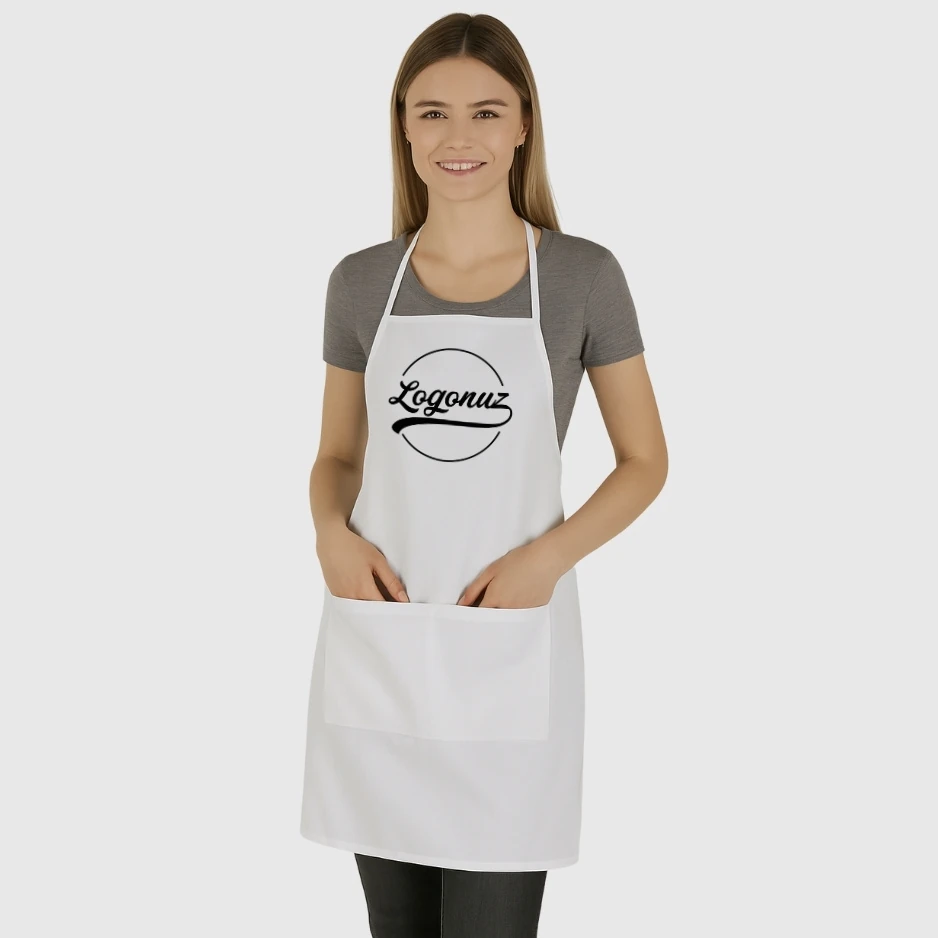 Logo Baskılı Kuaför Çalışama Önlüğü Beyaz Micro 2