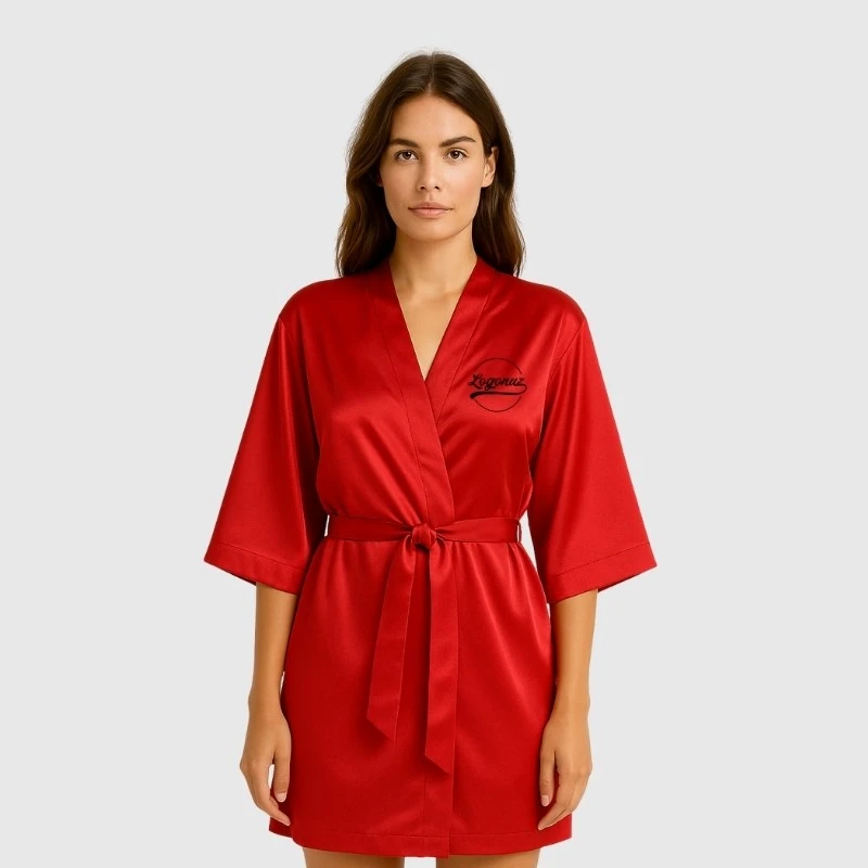 Logo Baskılı Saten Kimono Kırmızı 2