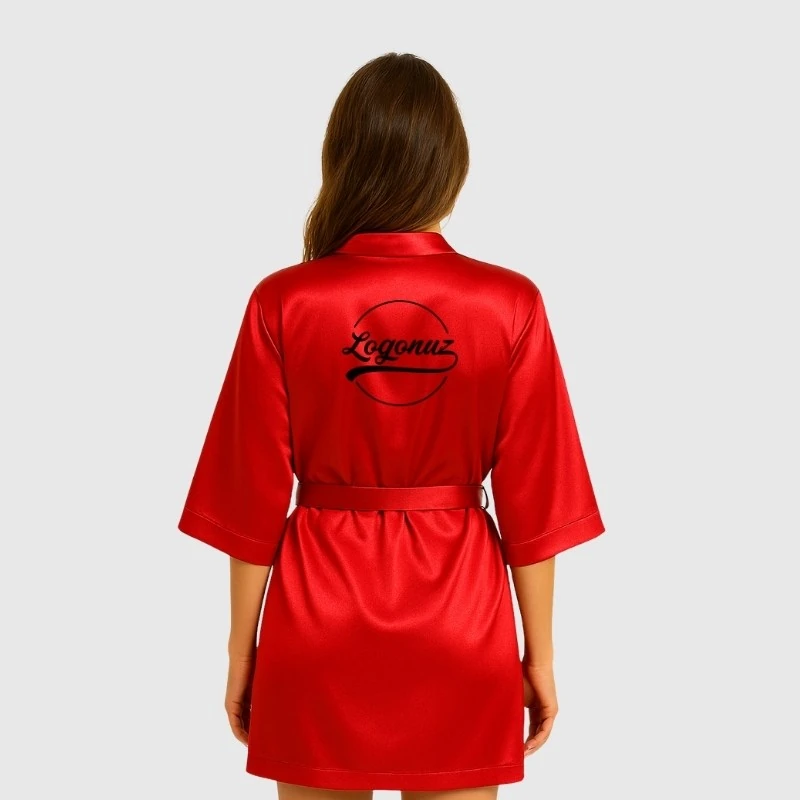 Logo Baskılı Saten Kimono Kırmızı 3