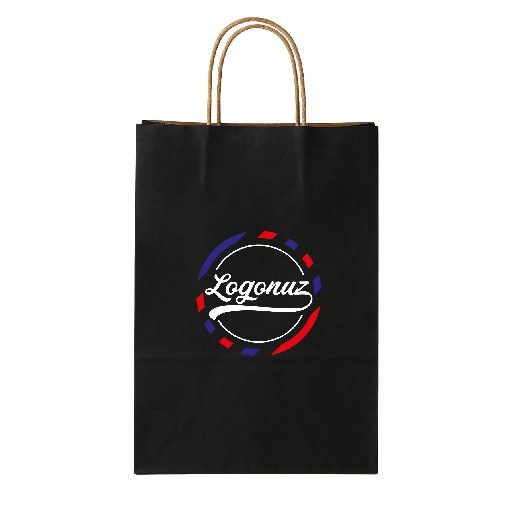 Logo Baskılı Siyah Kraft Çanta 2