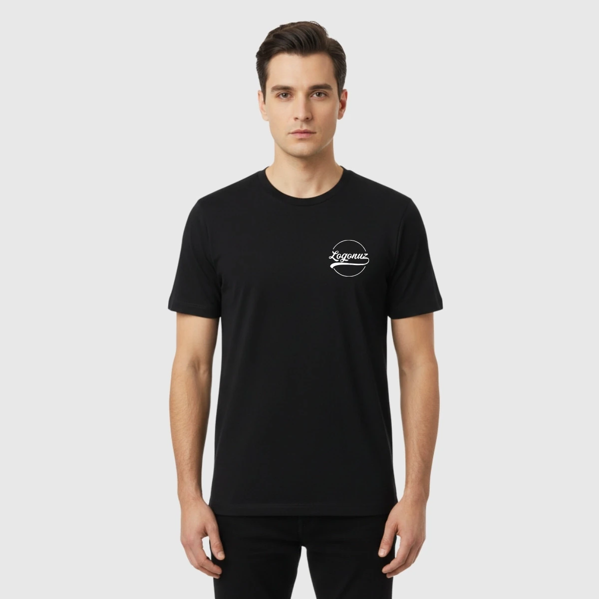 Siyah Bisiklet Yaka Pamuklu T-Shirt 2