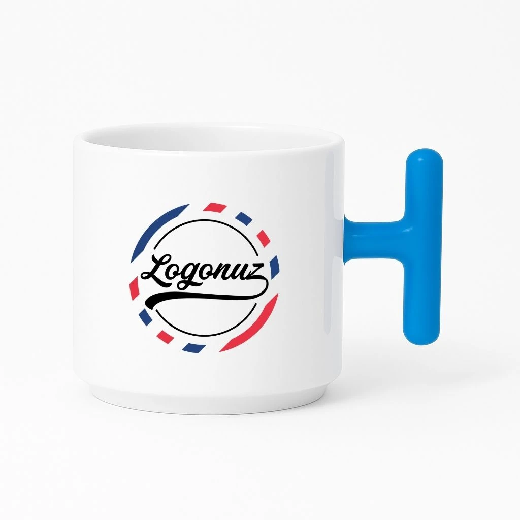 Logolu  Kahve Fincanı T Kulp Mavi Detaylı 3