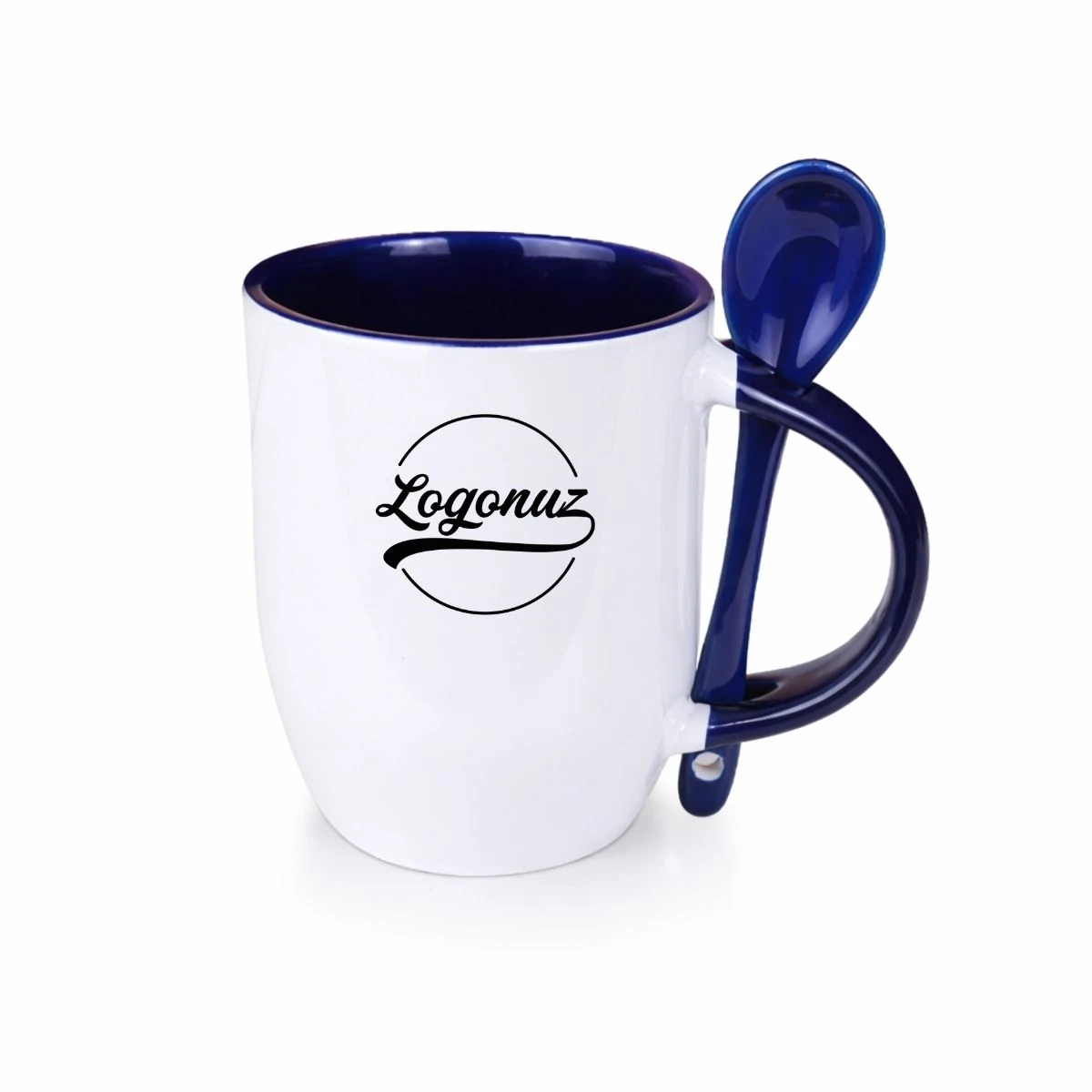 Logolu Kahve Kupası Kaşıklı Lacivert 2