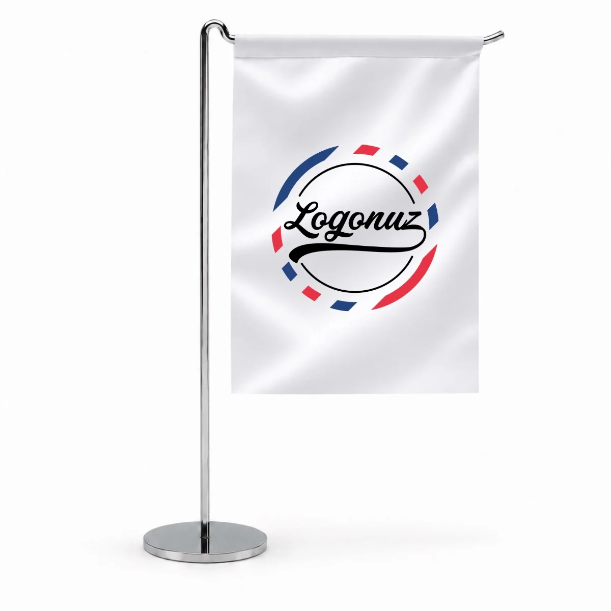 Logo Baskılı Dikdörtgen L Askılı Krom Masa Bayrağı