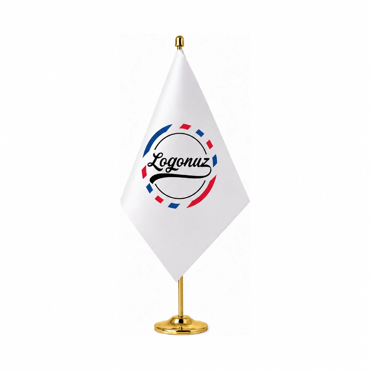 Logo Baskılı Gold Masaüstü Bayraklık