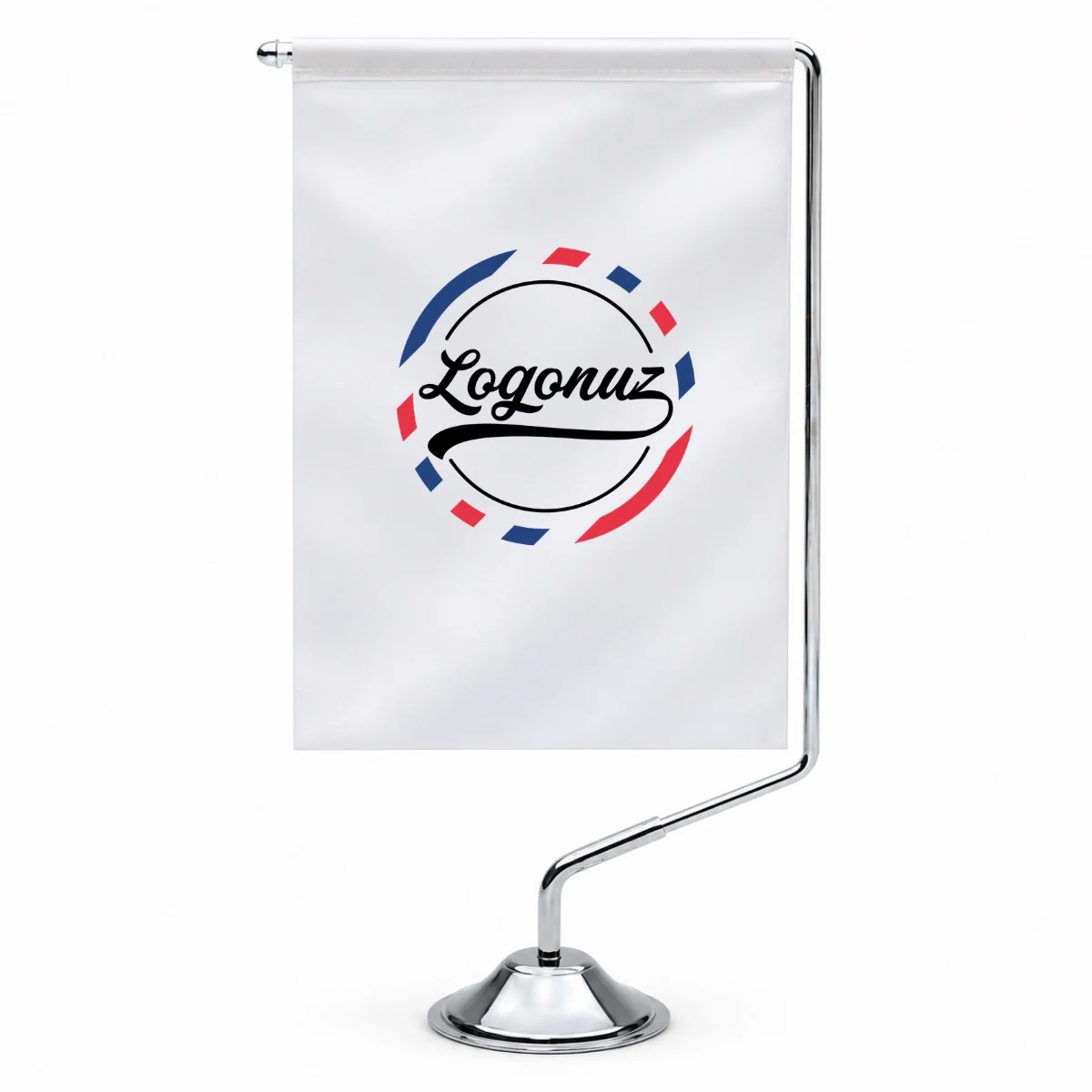Logo Baskılı Z Direkli Krom Masa Bayrağı