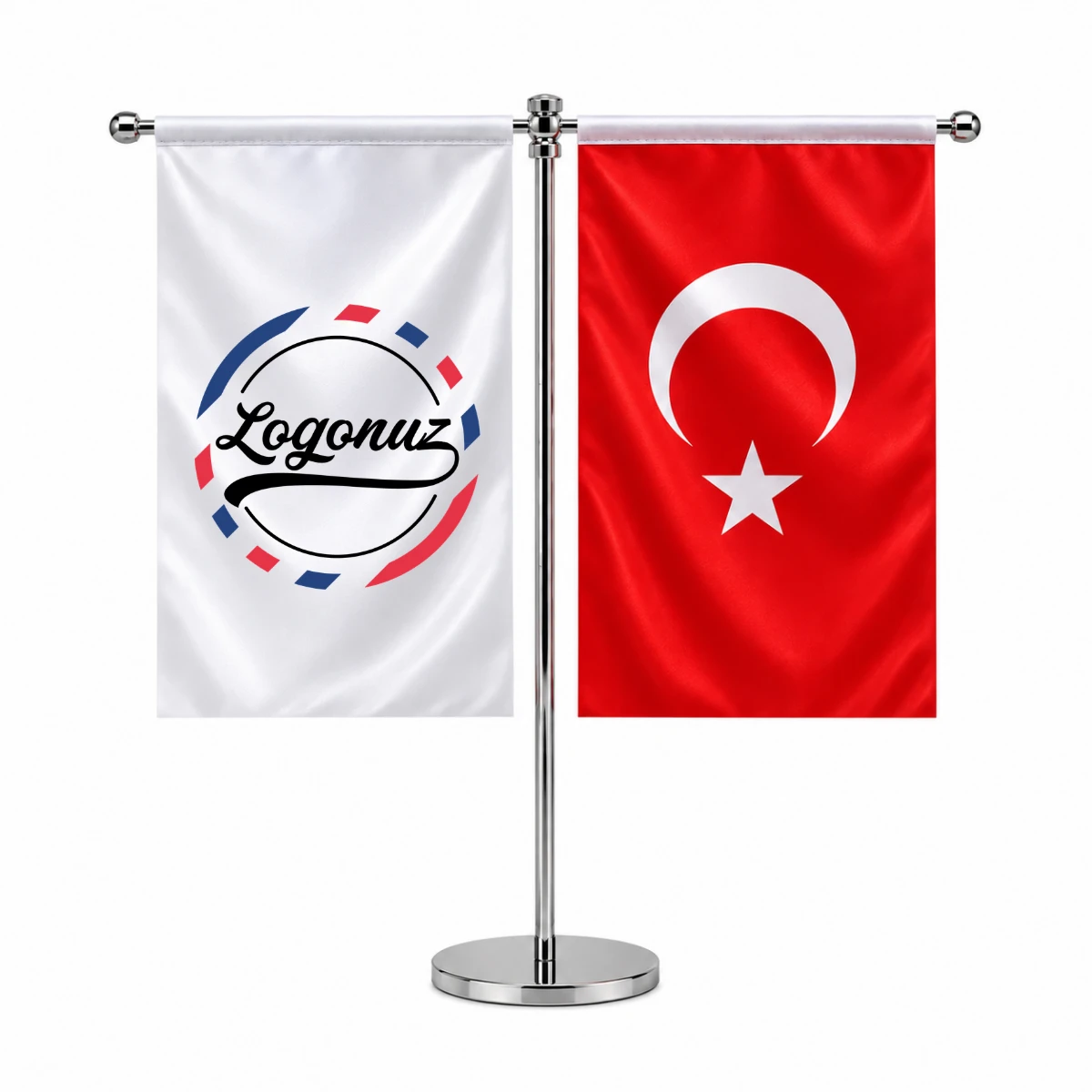 Türk Bayraklı Logo Baskılı T Masa Bayrağı