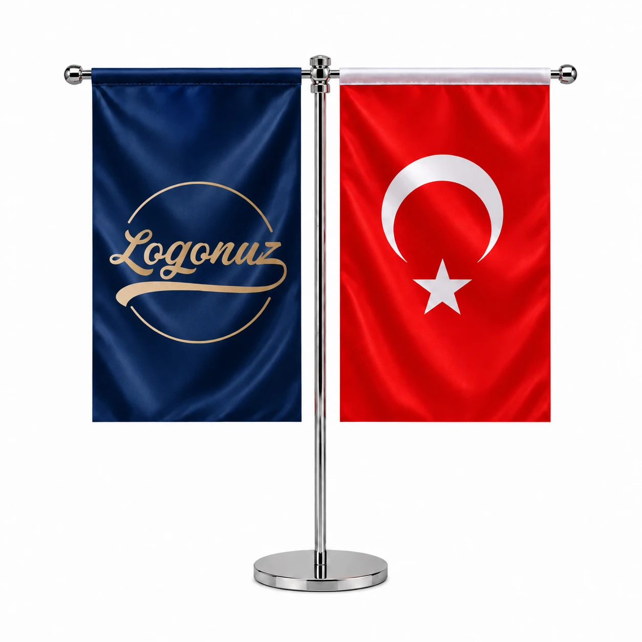 Türk Bayraklı Zemin Baskılı T Masa Bayrağı